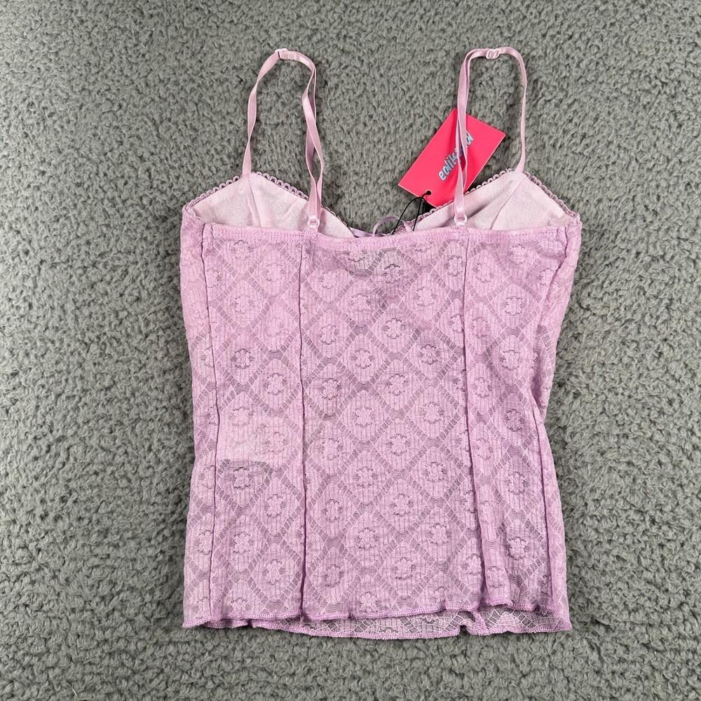 Edikted Textured Lacey Tank Top Womens XS Lilac Corset Front Tie Detail NWT‎ - Picture 5 of 9